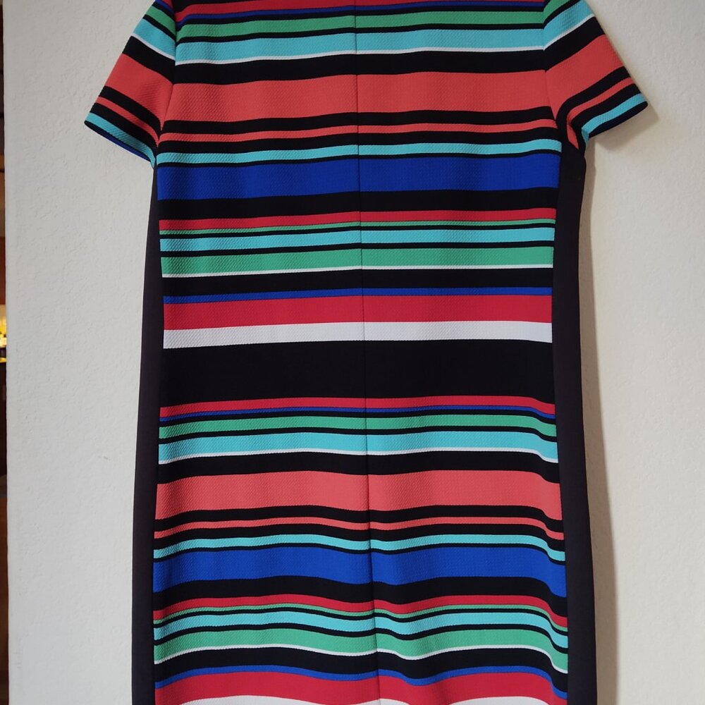 LONDON STYLE COLLECTIONS BLACK BACK FRONT STRIPED PETITE SIZE 14 KNIT STYLE DRES - Picture 3 of 7